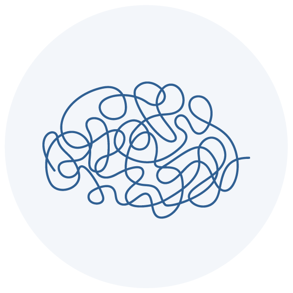 Illustration of a tangled line representing anxiety and stress relief.